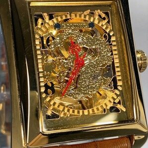 新品 正規品 ドミニク DOMINIC 自動巻き 腕時計 オートマティック スクエア レザーベルト キャメル ゴールド ドラゴン メンズ プレゼントの画像1
