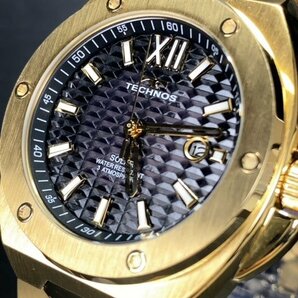 新品 テクノス TECHNOS 正規品 腕時計 アナログ腕時計 ソーラー ステンレス 3気圧防水 カレンダー ゴールド ブラック メンズ プレゼントの画像3