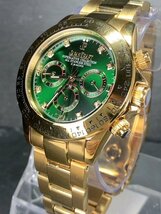 8石天然ダイヤモンド付き 新品 JAPAN KRAFT ジャパンクラフト 腕時計 正規品 クロノグラフ 自動巻き オートマティック ゴールド グリーン_画像4
