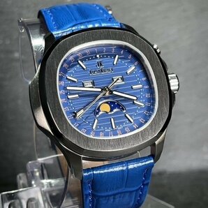 新品 JAPAN KRAFT ジャパンクラフト 正規品 クオーツ 腕時計 ビジネスウォッチ サン＆ムーン ジャパンムーブメント メンズ ブルーの画像4