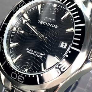 新品 TECHNOS テクノス 腕時計 正規品 アナログ腕時計 クオーツ カレンダー 10気圧防水 ステンレス シンプル ブラック シルバー メンズの画像3