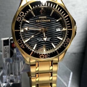新品 TECHNOS テクノス 腕時計 正規品 アナログ腕時計 クオーツ カレンダー 10気圧防水 ステンレス シンプル ゴールド ブラック プレゼントの画像2