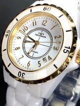 新品 テクノス TECHNOS 正規品 腕時計 アナログ腕時計 クオーツ セラミック 3気圧防水 カレンダー ビジネス ゴールド ホワイト プレゼント_画像3