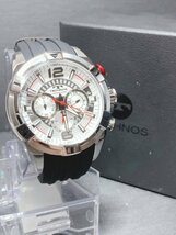 新品 TECHNOS テクノス 正規品 ラバーベルト クロノグラフ クォーツ アナログ腕時計 多機能腕時計 10気圧防水 シルバー ビックフェイス_画像4