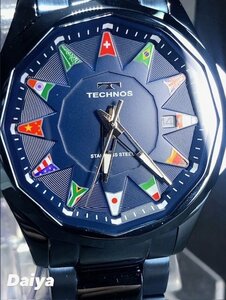  new goods Tecnos TECHNOS regular goods wristwatch analogue wristwatch quarts stainless steel 3 atmospheric pressure waterproof calendar navy men's business present 