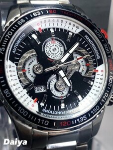 新品 DOMINIC ドミニク 正規品 機械式 自動巻き メカニカル 腕時計 マルチカレンダー インナーベゼル アンティーク コレクション 黒 白