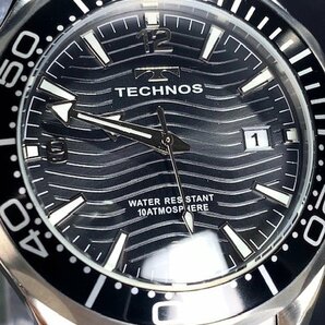 新品 TECHNOS テクノス 腕時計 正規品 アナログ腕時計 クオーツ カレンダー 10気圧防水 ステンレス シンプル ブラック シルバー メンズの画像1