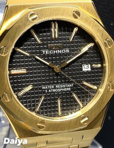 新品 TECHNOS テクノス 腕時計 正規品 アナログ腕時計 クオーツ カレンダー 5気圧防水 ステンレス ビジネス ゴールド ブラック プレゼント