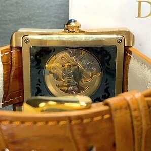新品 正規品 ドミニク DOMINIC 自動巻き 腕時計 オートマティック スクエア レザーベルト キャメル ゴールド ドラゴン メンズ プレゼントの画像9
