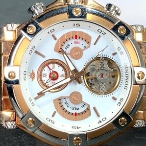 新品 正規品 ドミニク DOMINIC 自動巻き 腕時計 オートマティック カレンダー 5気圧防水 ステンレス ホワイト ゴールド メンズ プレゼントの画像6