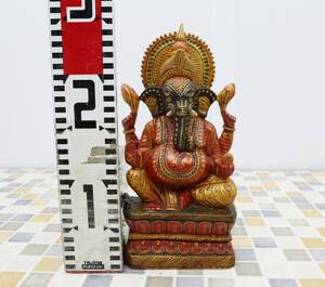 ●インテリア ｜木製 ガネーシャ インドの神様 ｜ ガネーシャ神像 夢を叶える｜オブジェ 置物 神像 宗教 彫刻雑貨■N7416