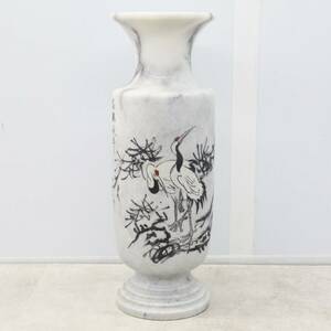 △ 高さ51cm｜高級 花器 大理石 鶴 松｜ 松鶴延年｜高級品 花瓶 花器 和洋インテリア 壺 カメ 傘立て 古美術 アンティーク■P2421