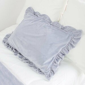 枕カバー ピローケース フリル付き 水晶フランネル 43×63cm用 まくらカバー 封筒式 ファスナー かわいい 寝具 洗濯可 サックスブルー