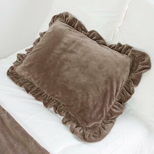 枕カバー ピローケース フリル水晶フランネル 43×63cm用 まくらカバー 封筒式 ファスナー かわいい カバー 寝具 洗濯可 ココアブラウン