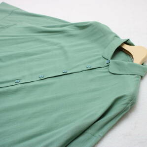 5-60 新品 麻混パイピングデザインチュニックシャツ グリーンＭ 定価￥19,800の画像2