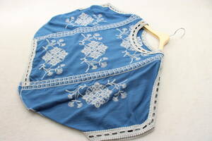 4-1648 新品 ボタニカル刺繍ドルマンプルオーバー インディゴＦサイズ 定価￥11,000