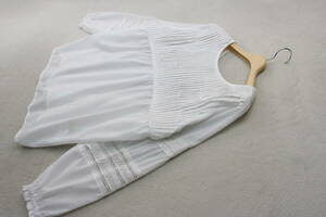 5-297 new goods embroidery × race rom and rear (before and after) 2WAY blouse eggshell white F size 