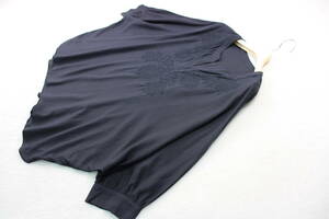 5-367 new goods flax . embroidery entering key neck do Le Mans blouse black F size 