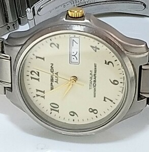 腕時計 SEIKO ALBA EPSON TITANIUM 10BAR V743-7000 クリーム盤 純正バンド 電池交換済