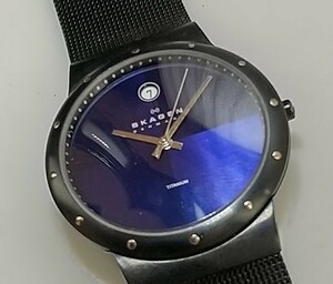 腕時計 SKAGEN Denmark TITANIUM ULTRA SLIM 530LTMN ブーラ盤 純正バンド 電池交換済