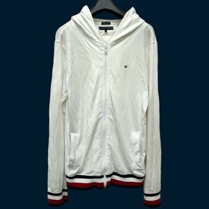 TOMMY HILFIGER /トミーヒルフィガー メンズ 長袖パーカー フーディ size164 ホワイト×ロゴカラーリブ 薄手 I-3872