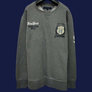 【美品】TOMMY HILFIGER /トミーヒルフィガー メンズ スウェットトレーナー 大きいXXLサイズ 裏起毛 ダークグレー I-3877