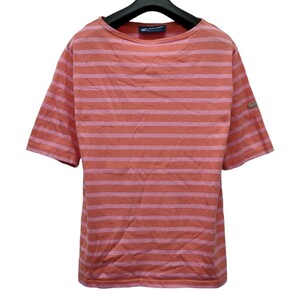 [ France made ]SAINT JAMES / St. James lady's T-shirt orange × pink border XS size (M corresponding ) thin I-4054