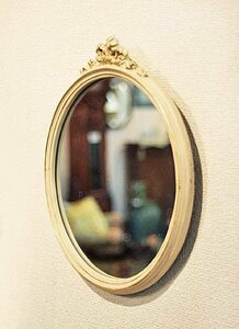 輸入雑貨 ミラー 円形 ピンク リボン リビングスタジオ 直輸入 壁掛け 鏡 フェイスミラー ロココ イタリアン クラシック 姫系 77099WM