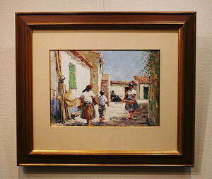 絵画 カルフォルニア Joao California「夏のナザレ」 油絵 ポルトガル 油彩 オリジナル 本物保証 送料無料