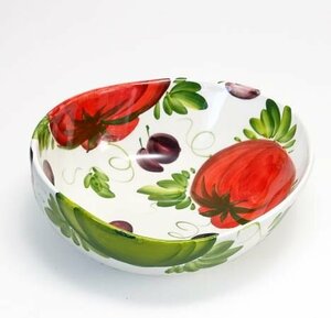 イタリア製 輸入雑貨 サラダボウル 皿 鉢 陶器 リビングスタジオ 直輸入 トマト スープ 楕円 ハンドペイント バッサーノ BRE-1768-20T