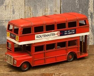輸入雑貨 置物 ロンドンバス ブリキ ミニカー London Bus リビングスタジオ 直輸入 二階建てバス ビンテージ アンティーク 0410A-7146