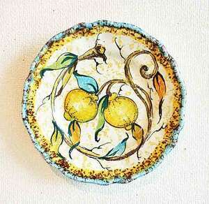 Art hand Auction Italian made imported goods, painted plate, fruit pattern, Deruta ware, Living Studio, direct import, 20cm, bread, dessert, handmade, antique style, N5-PT15LS, Western-style tableware, plate, dish, Bread Plate