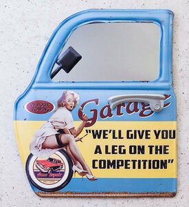 輸入雑貨 カー ドアミラー GARAGE Girl ブリキ ミラー 壁飾り アメリカ リビングスタジオ ドア ビンテージ アンティーク HLHC407