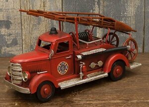 輸入雑貨 置物 消防車 ブリキ ミニカー Fire Dept リビングスタジオ 直輸入 フォード はしご車 ビンテージ アンティーク 1304A-5890