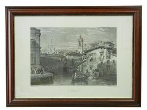 Art hand Auction Italian made imported goods Framed picture Milan Wooden frame Living Studio Direct import Cathedral Etching Classic Shabby Antique 7918A Free shipping, Artwork, Painting, others