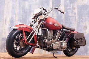 輸入雑貨 置物 バイク オートバイ ブリキ ミニカー 赤 リビングスタジオ ビンテージ アンティーク ハーレー トライアンフ 0910E-1488