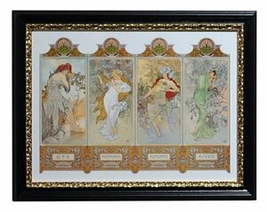 Art hand Auction Produits importés de fabrication italienne Cadre d'art encadré Alphonse Mucha Four Seasons Living Studio Importation directe Noir et or Art Nouveau FAL-6232MC Livraison gratuite, Ouvrages d'art, Peinture, autres