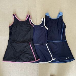 【3枚セット】NIKEナイキ女子競泳水着L,M,S★スカートタイプ光沢濃紺ネイビー光沢黒★ピンク、水色、色パイピング★伸縮性あり 7