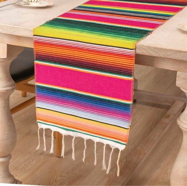 メキシコ　テーブルランナー　サラペ　メキシカンラグ　柔らか　ピンク　 ラグ