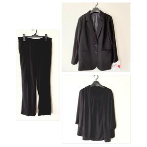 【IN-70】レディース スーツ 3点セット 喪服 礼服 テーラードジャケット ブラウス パンツ 4L ブラック