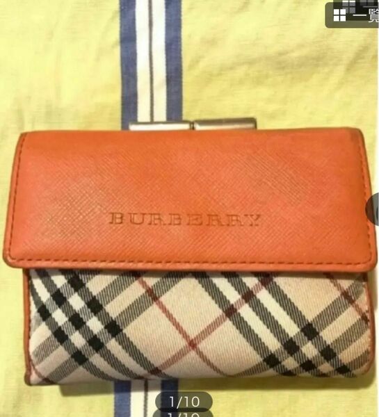 バーバリー【Burberry】三つ折り財布　ノバチェック柄　二つ折り財布　大容量　正規品レザー財布　牛革財布 がま口財布