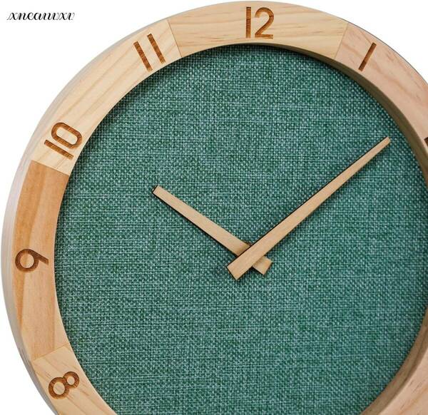 木製フレーム 掛け時計 グリーン 天然木 インテリア おしゃれ クラシック 木材 モダン 壁掛け 時計 ウォール シンプル クロック ウッド