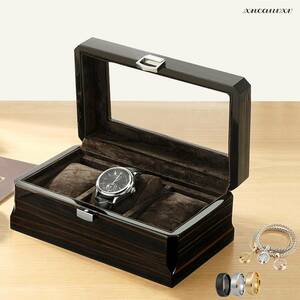 高級感ある ウォッチケース 木製 腕時計 3本収納 アクセサリー ブラック ディスプレイ コレクション 収納 ボックス ケース