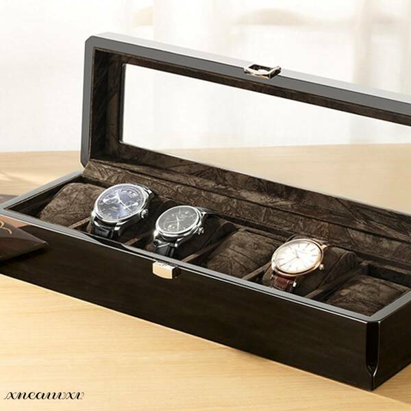 高級感ある ウォッチケース 木製 腕時計 6本収納 アクセサリー ブラック ディスプレイ コレクション 収納 ボックス ケース