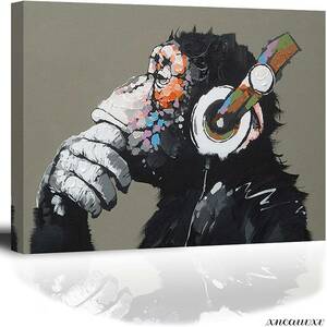 バンクシー ”音楽を聴いている猿” アートパネル 模写 インテリア 壁掛け 部屋飾り 装飾画 キャンバス ポスター 絵画 おしゃれ アート