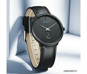 お洒落な 腕時計 ブラック×ブルー クォーツ メンズ 軽量 防水 シンプル カジュアル クラシック アナログ ビジネス 男性 プレゼント