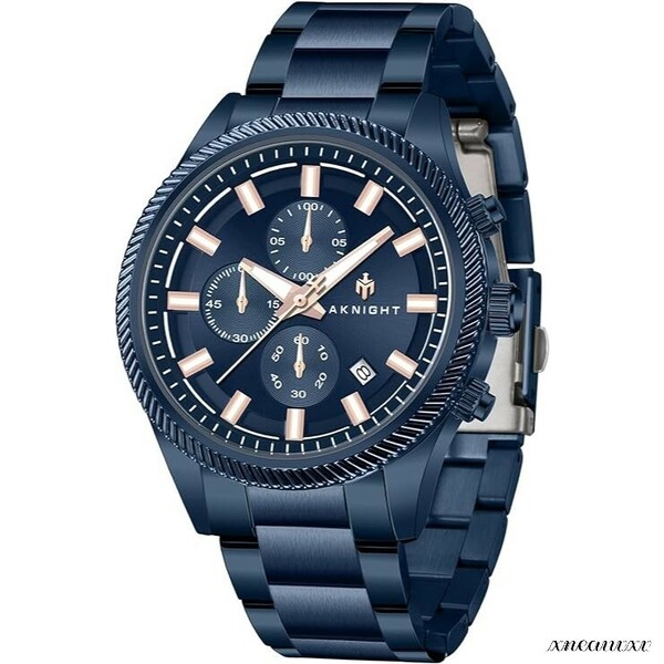 高級感のある 腕時計 ブルー クォーツ クロノグラフ メンズ 防水 軽量 夜光 シンプル カジュアル クラシック アナログ 男性 プレゼント