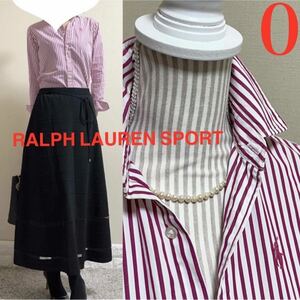 RALPH LAUREN ラルフローレン　ストライプ　ストレッチ　シャツ　S　0 7号　ピンク系　ホース刺繍　ロゴ刺繍　長袖　洗える　紫外線対策