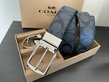 COACH コーチ　新品　リバーシブル　シグネチャー　シルバーバックル　回転可能　シグネチャー　メンズベルト_画像3