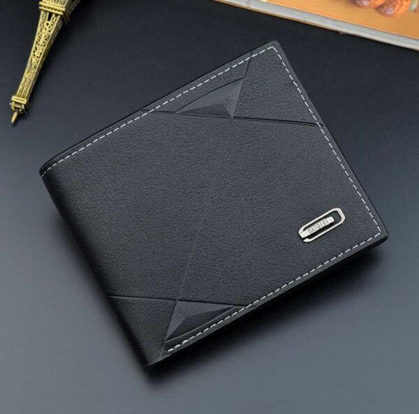 【新品】二つ折り財布 ブラック カジュアル PUレザー ミニ財布 メンズ